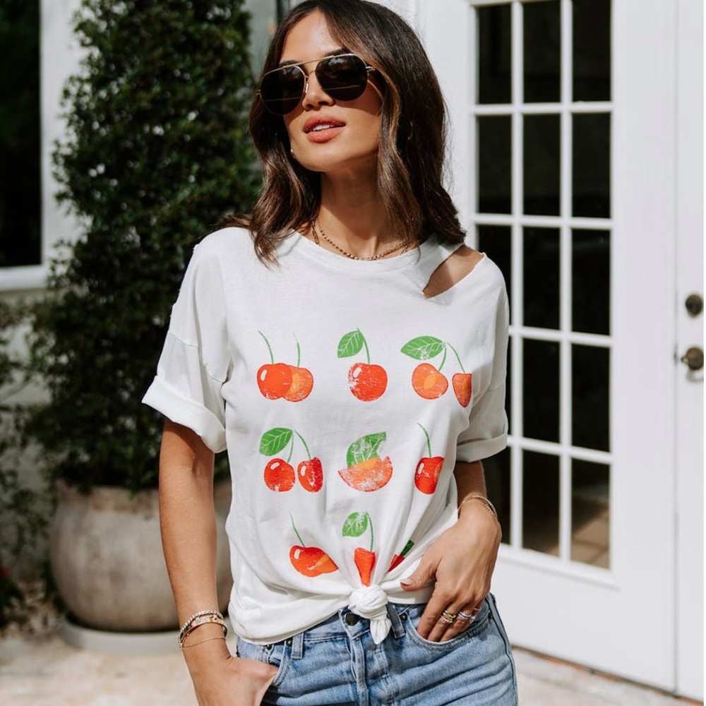 NWOT - VICI Cherry on Top Cotton Shoulder Cutout Tee